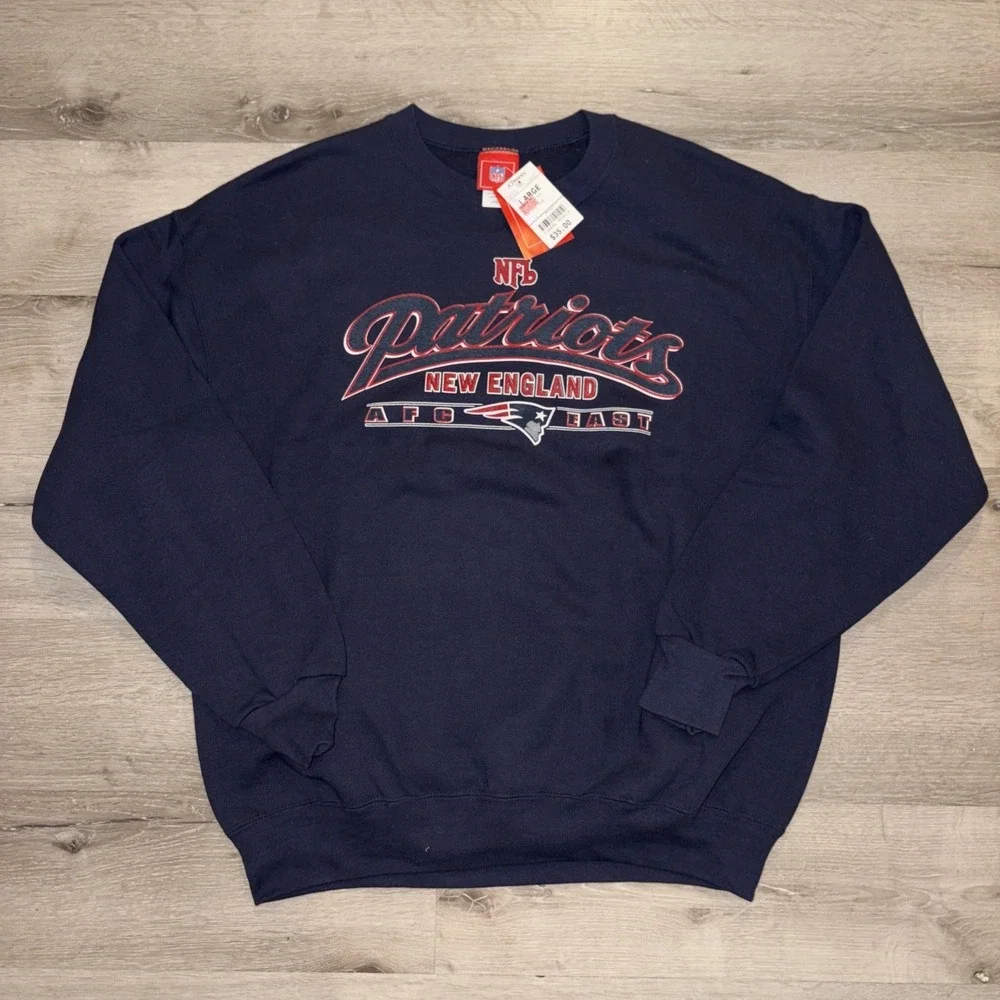 Vtg NFL New England Patriots Pullover Crewneck Sweatshirt Men's Large Navy Blue
